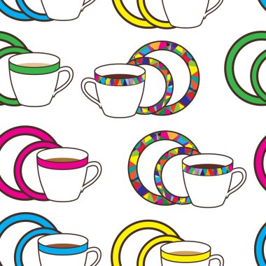 Güzel desen renkli, mozaik Kupası ve beyaz arka plakaları