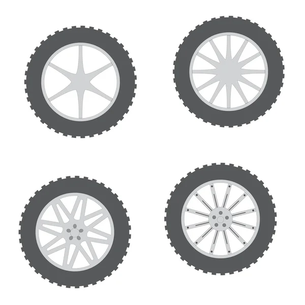 Set of wheels with a variety of drives on white background — Stock Vector