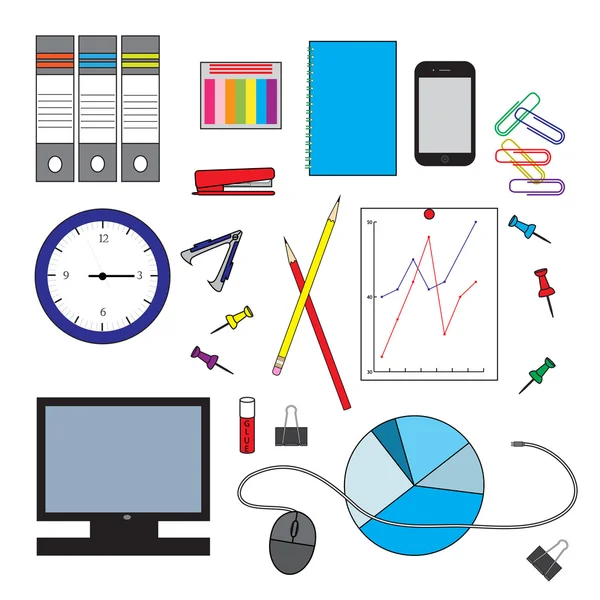 Farklı ofis nesneleri kümesi