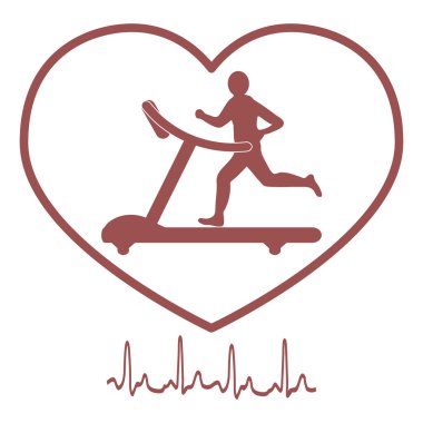 İnsanın kalbinde bir koşu bandı üzerinde koşu stilize simgesi