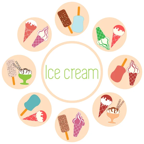 Çeşitli lezzetli dondurma ve beyaz bir arka plan üzerinde yazıt ile renkli bir düzeni güzel resim 