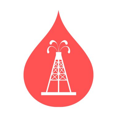 Petrol sondaj platformu yağı ile yağ yakıt teslimi beyaz bir arka plan rengine kadar spurting çeşmeler ile stilize simgesi