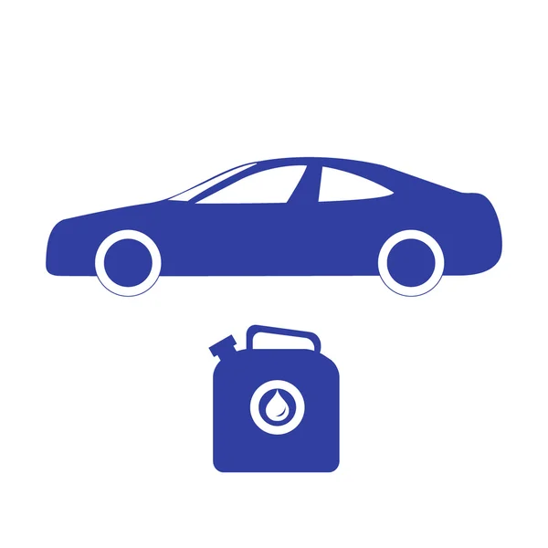 Icono estilizado del coche y bote de gasolina sobre fondo blanco — Vector de stock