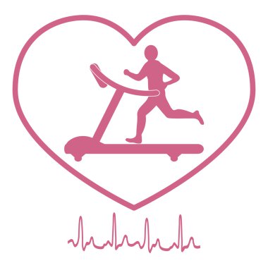 İnsanın kalbinde bir koşu bandı üzerinde koşu stilize simgesi