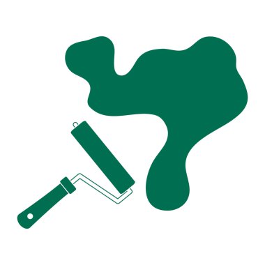 Büyük bir splodge beyaz bir arka plan üzerinde boya ve boya renkli bir rulo güzel resim