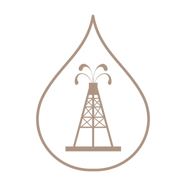Icono estilizado de la plataforma de aceite de silueta con fuentes que brotan aceite con aceite en la gota de combustible sobre un fondo blanco — Archivo Imágenes Vectoriales