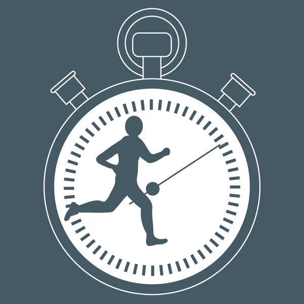 Stylized icon of the runner with a stopwatch on a white background — Stock Vector