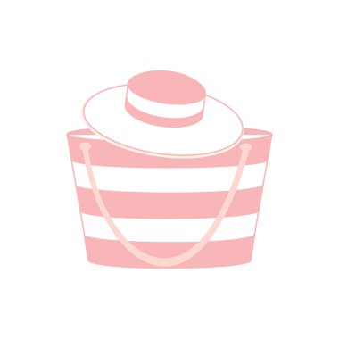 Moda yaz aksesuarları, şapka ve çanta ile güzel bir resim