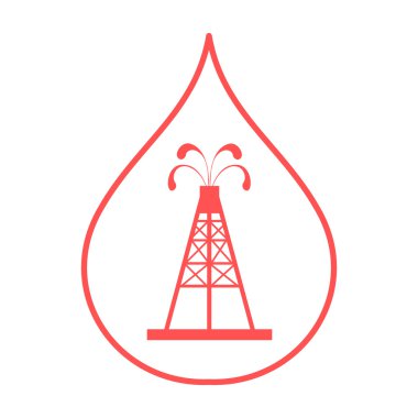 Siluet petrol teçhizat yağ ile yakıt damla beyaz zemin üzerine yağda spurting çeşmeler ile stilize simgesi