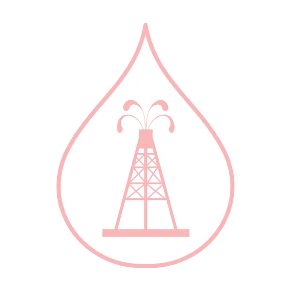 程式化的剪影石油钻机与喷泉喷起在白色背景上的燃料滴油油的图标 — 图库矢量图片