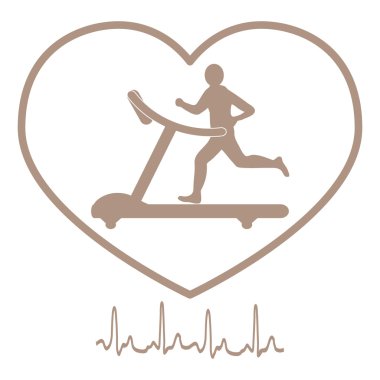 İnsanın kalbinde bir koşu bandı üzerinde koşu stilize simgesi