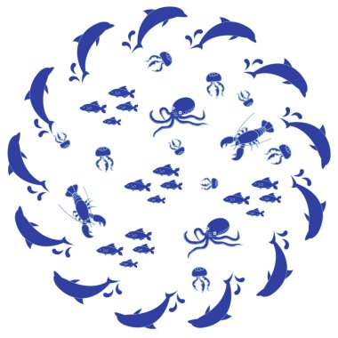 Denizler ve okyanuslarda çeşitli sakinleri ile ilginç resim