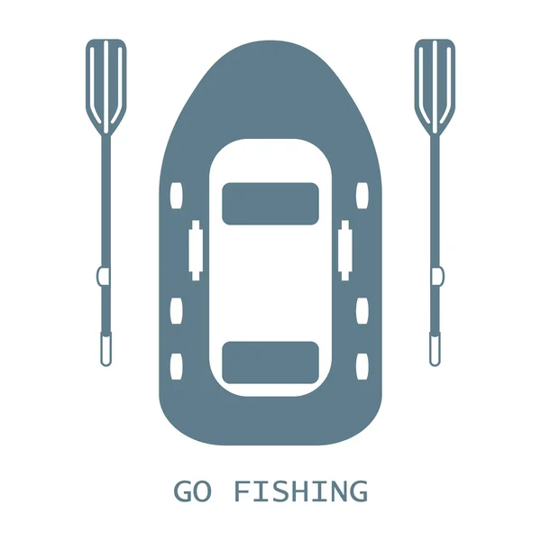 Icône stylisée d'un bateau gonflable coloré avec des rames pour la pêche — Image vectorielle