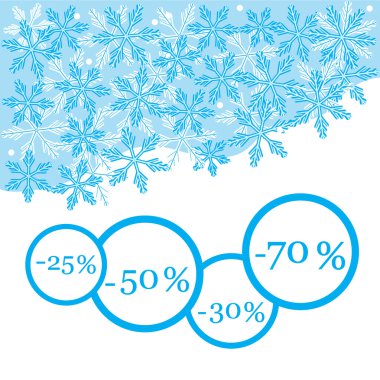 Kar taneleri ve çevrelerinde indirimler ile şirin resmi. 