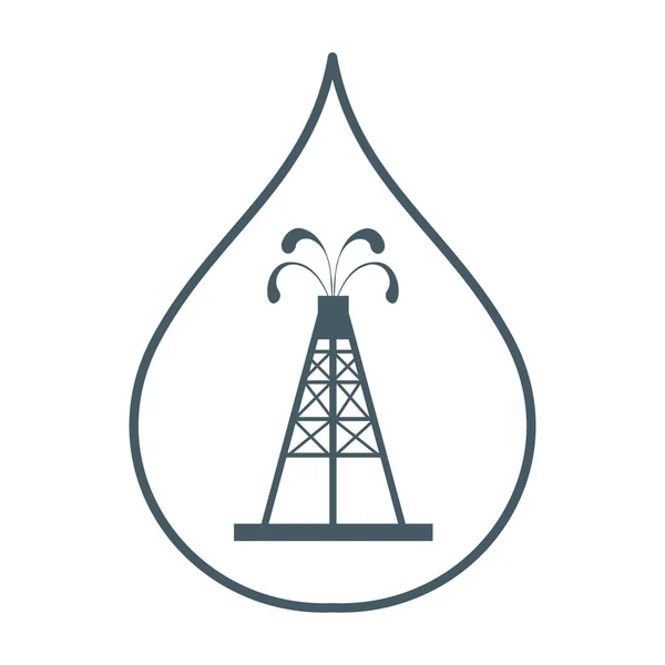 Icono estilizado de la plataforma de aceite de silueta con fuentes que brotan aceite con aceite en la gota de combustible — Archivo Imágenes Vectoriales