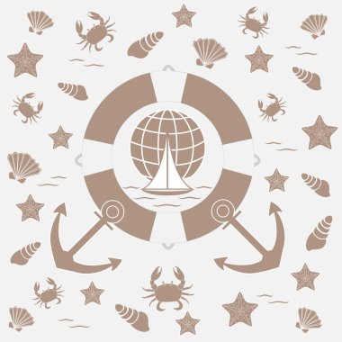 Deniz konulu güzel resim: can simidi, çapa, tekne, 