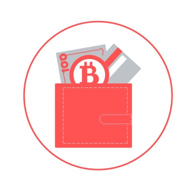 Renkli bir çanta para fatura, kredi kartı ile stilize simgesini bir