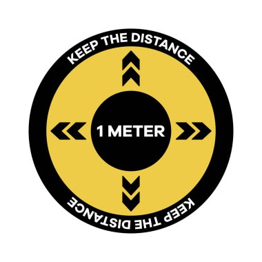 Vektör illüstrasyonu Mesafeyi koruyun. Sosyal uzaklık. Coronavirus COVID-19 uyarı işareti. Karantinaya alın. Salgın hastalık önleme önlemleri, enfeksiyon riskini azaltıyor. Sağlık hizmetleri kavramını koru