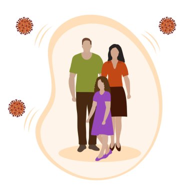 Vektör illüstrasyon ebeveynleri ve çocuk virüslere, hastalıklara, aile sağlığına ve sağlığına karşı korunuyor. Sağlık sigortası Güçlü bağışıklık, aşı, sağlıklı yaşam tarzı Sağlık hizmetlerini koruma kavramı