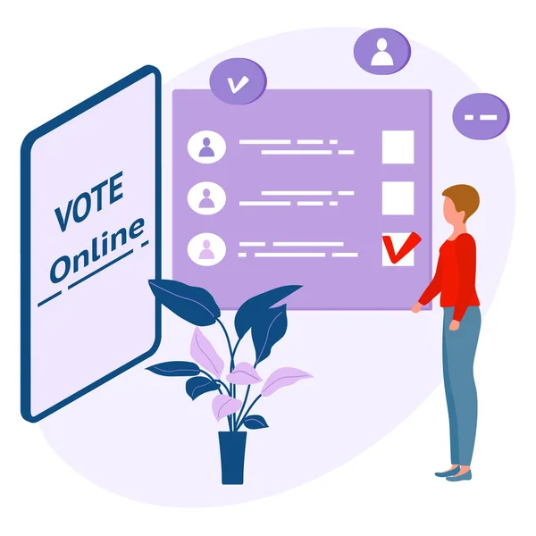 Ilustracja Wektorowa Ludzie Głosują Online Kandydata Kampanii Wyborczej Wybory Online — Wektor stockowy