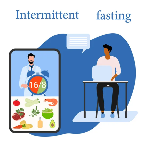 Vektor Illustration Ernährungsberater Online Erklärt Intermittierendes Fasten Zeitbeschränkte Ernährung Auf — Stockvektor