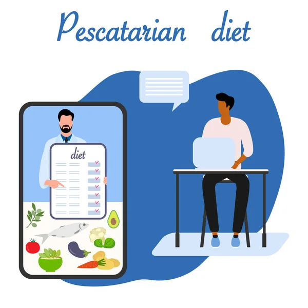 Ilustração Vetorial Nutrition Consultant Online Explica Dieta Pescatariana Para Humanos —  Vetores de Stock