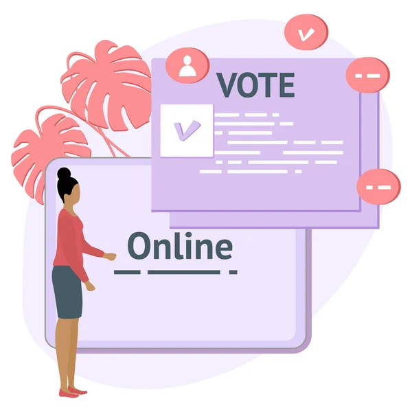 Vector Illustratie Mensen Stemmen Online Voor Kandidaat Tablet Verkiezingscampagne Online — Stockvector