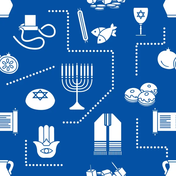 Vektor Nahtloses Muster Illustration Jüdischer Feiertag Traditionelle Symbole Torarolle Ölkrug — Stockvektor