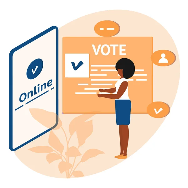 Vector Illustratie Mensen Stemmen Online Voor Kandidaat Aan Telefoon Verkiezingscampagne — Stockvector