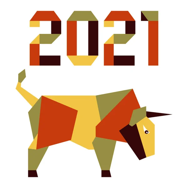 Новым Годом Векторная Иллюстрация Цифрами 2021 Года Быком Бычий Ежегодный — стоковый вектор