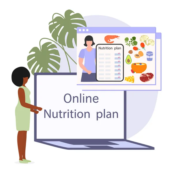 Vector Illustration Nutrition Consultant Online Menjelaskan Diet Kepada Manusia Nutrisi - Stok Vektor