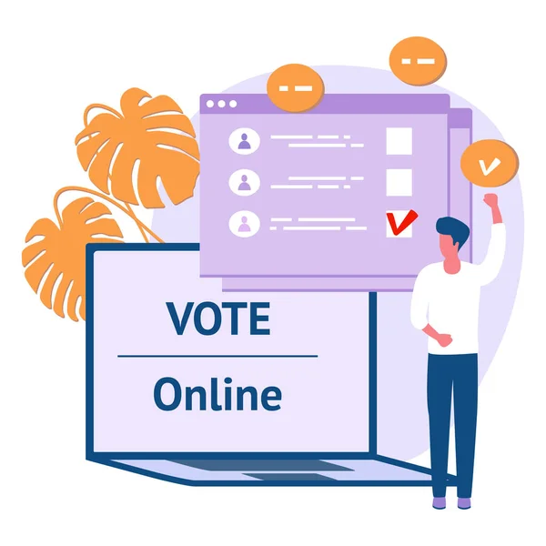 Vector Illustratie Mensen Stemmen Online Voor Kandidaat Laptop Verkiezingscampagne Online — Stockvector