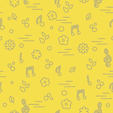 Kusursuz notalar, çiçekler, yapraklar. Tasarım, kumaş, baskı için şablon. Aydınlatıcı ve Nihai Gri.