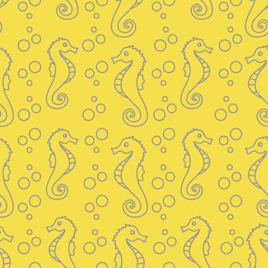 Deniz atları ve baloncuklarla kusursuz bir şablon. Denizci geçmişi. Tekstil, afiş, poster ya da baskı tasarımı. Aydınlatıcı ve Nihai Gri.