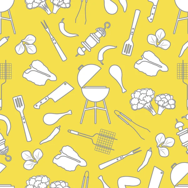 Nahtlose Muster Mit Grill Und Grill Werkzeuge Essen Grillparty Hintergrund — Stockvektor