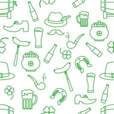 İrlanda Vektörü 'nün kusursuz deseni Mutlu Aziz Patrick Günü illüstrasyonları İrlanda Yonca At Nalı Pipo Pipo Cüce Leprechaun' un ayakkabısı Altın Bıyık Saksısı Tatil Partisi Şenlik Tasarımı
