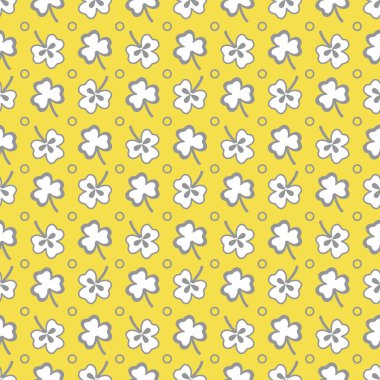 Yonca yapraklı kusursuz desen. Yonca geçmişi. Aziz Patrick Günü. Pankart ve baskı için tasarım. Aydınlatıcı ve Nihai Gri.