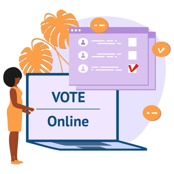 Vector Illustratie Mensen Stemmen Online Voor Kandidaat Laptop Verkiezingscampagne Online — Stockvector