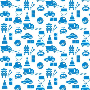 Vektör desensiz çocuk oyuncakları illüstrasyon Mutlu çocukluk oyun eşyaları araba piramit, domino, ksilofon davul topu ilkokul, ilkokul, anaokulu oyun tasarımı giysi, baskı oyunu tasarımı