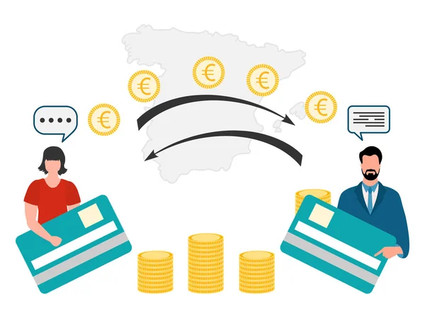 Ilustração Vetorial Transferência Dinheiro Móvel Online Redor Mundo Operações Financeiras — Vetor de Stock