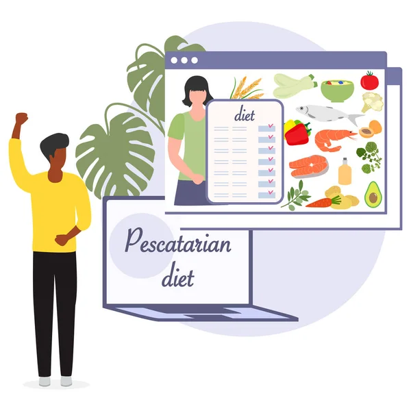 Ilustração Vetorial Nutrition Consultant Online Explica Dieta Pescatariana Para Humanos —  Vetores de Stock