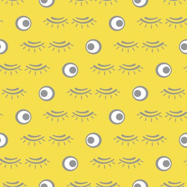 Kirpikli vektör deseni. Dekoratif kozmetik, makyaj geçmişi. Cazibeli moda tarzı. Pankart, poster ya da baskı için tasarım. Aydınlatıcı ve Nihai Gri.