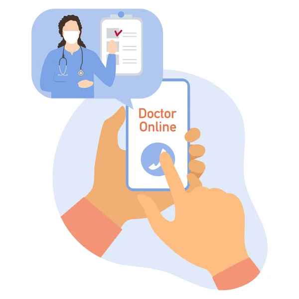 Consulta Doctor Ilustración Vectorial Línea Las Manos Sostienen Teléfono Celular — Archivo Imágenes Vectoriales