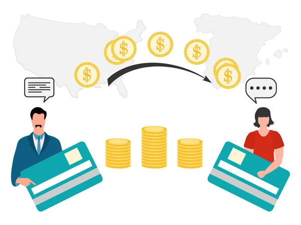 Ilustração Vetorial Transferência Dinheiro Móvel Online Redor Mundo Operações Financeiras — Vetor de Stock