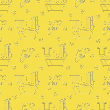 Banyo, duş, el bezi, baloncuk, havlu, beyaz arka planda askı. Küvet. Banyo seti, yıkanma, banyo, temizlik. Paketleme, kumaş, yazdırma Aydınlatma ve Nihai Gri.