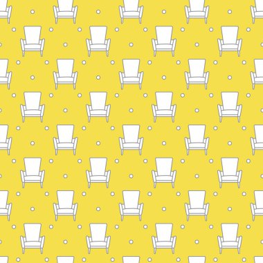 Vektörsüz koltuk deseni. Mobilya döşeli. Pankart, poster ya da baskı için tasarım. Aydınlatıcı ve Nihai Gri.