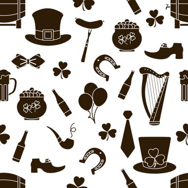 İrlanda Vektör Örnekleri Kusursuz Aziz Patrick Günü illüstrasyonunuz İrlanda Yonca At Nalı Pipo İçme Pipo Leprechaun 'un Ayakkabı Tenceresi Altın Şapka Kravat Balonları Harp Tatil Partisi Şenlik Tasarımı
