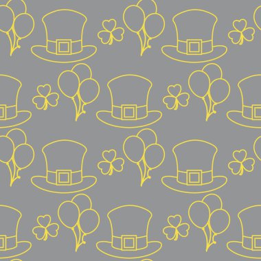 Kusursuz desenli Aziz Patrick Günü illüstrasyonunuz kutlu olsun İrlanda Yonca Şapkalı İrlanda Tatil Partisi Şenlik Arkaplan Tasarımı Tebrik kartı, kumaş, baskı, ambalaj kağıdı aydınlatma ve Nihai Gri.