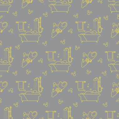 Banyo, duş, el bezi, baloncuk, havlu, beyaz arka planda askı. Küvet. Banyo seti, yıkanma, banyo, temizlik. Paketleme, kumaş, yazdırma Aydınlatma ve Nihai Gri.