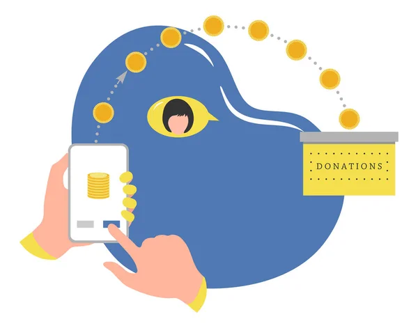 Vektor Illustration Händerna Hålla Mobiltelefon Online Donation Överföring Mobila Pengar — Stock vektor